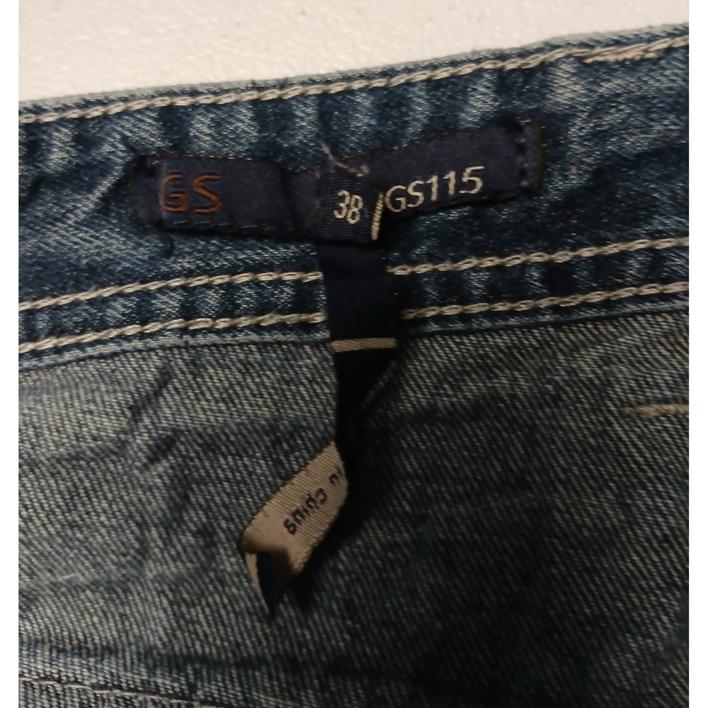 Gramercy GS115 Mens Slim Fit Distressed Embroidered Denim Shorts Blue VTG Sz 38 - Picture 5 of 10